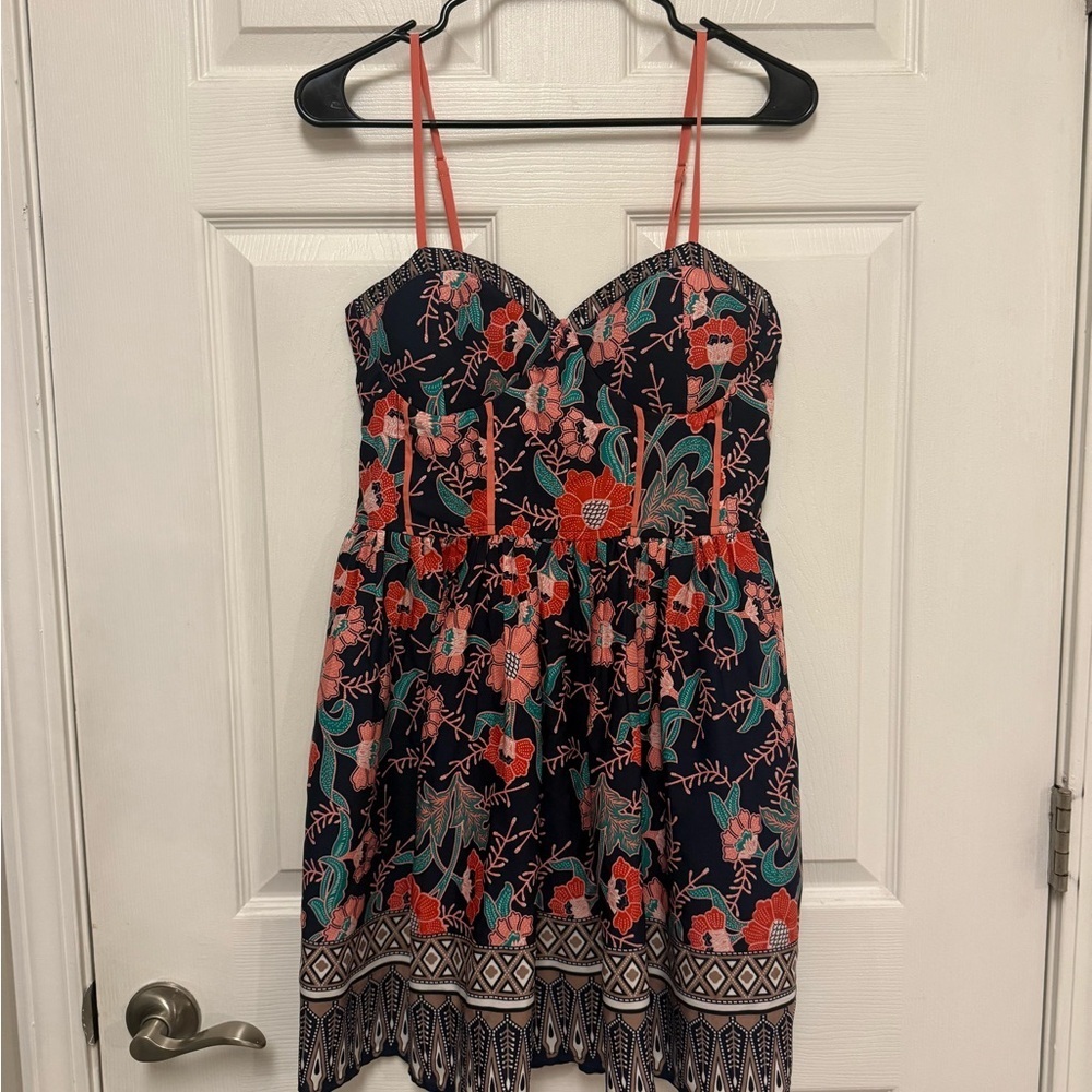 Band of Gypsies Boho Floral Bustier Mini Sun Dress Summer Smocked Back